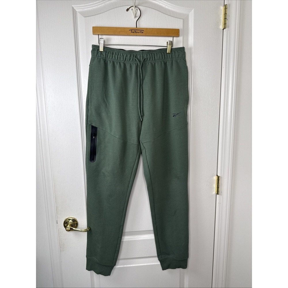 Reebok Mens M Green Fleece Jogger Sweatpants Zip Pocket Drawstring